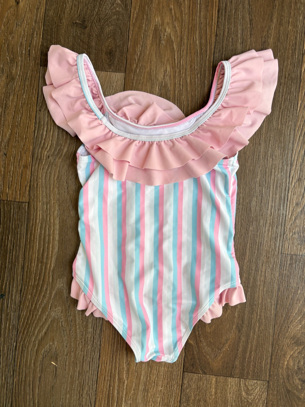 Pink Stripe Ruffle One-Piece Kids Swimwear